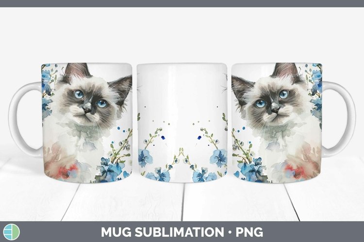 Boho Cat Ragdoll Cat Mug Wrap Sublimation Coffee Cup Designs example image 1