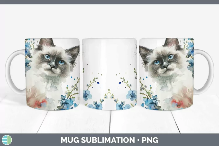 Boho Cat Ragdoll Cat Mug Wrap Sublimation Coffee Cup Designs