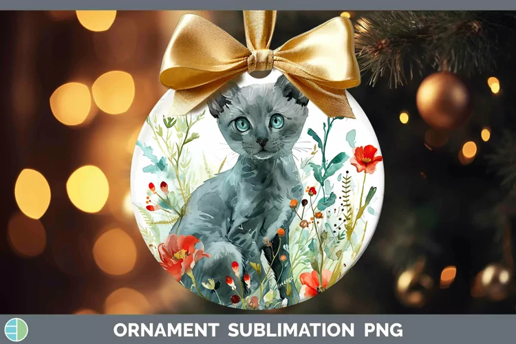Boho Cat Russian Blue Cat Ornament Sublimation Bauble Design