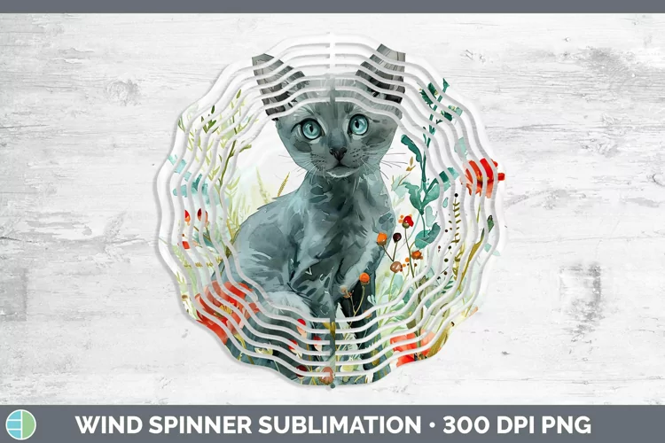 Boho Cat Russian Blue Cat Wind Spinner Sublimation Spinner D