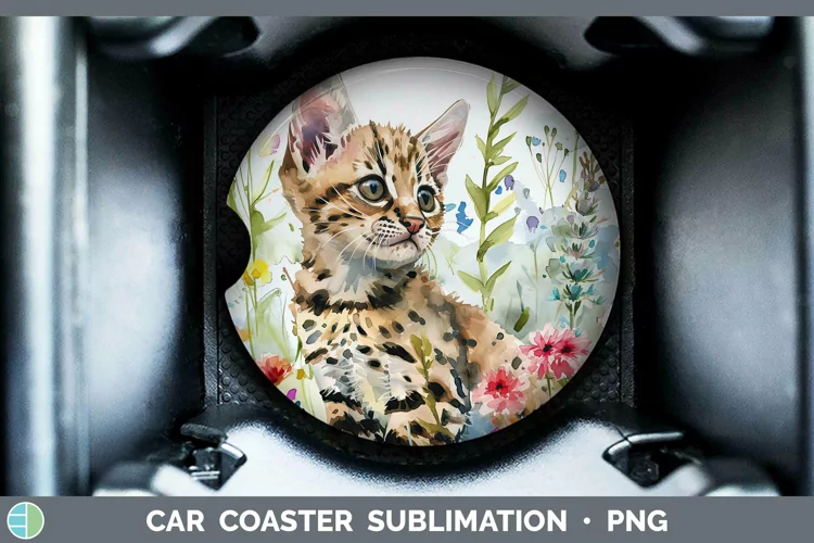 Boho Cat Savannah Cat Car Coaster Sublimation Coaster Design