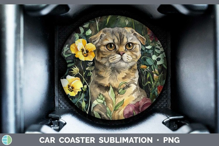 Boho Cat Scottish Fold Cat Car Coaster Sublimation Coaster D example image 1