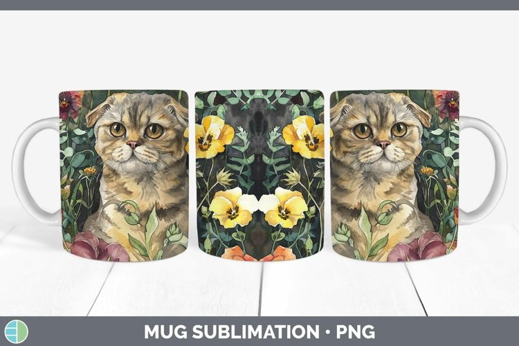 Boho Cat Scottish Fold Cat Mug Wrap Sublimation Coffee Cup D example image 1