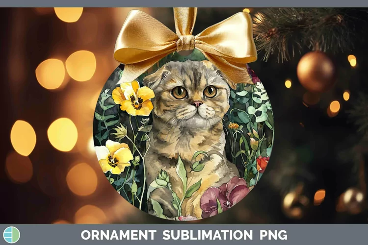 Boho Cat Scottish Fold Cat Ornament Sublimation Bauble Desig