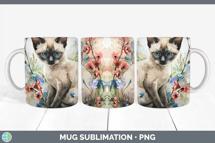 Boho Cat Siamese Cat Mug Wrap Sublimation Coffee Cup Designs
