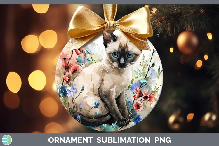 Boho Cat Siamese Cat Ornament Sublimation Bauble Designs example image 1