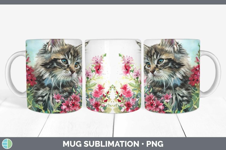 Boho Cat Siberian Cat Mug Wrap Sublimation Coffee Cup Design