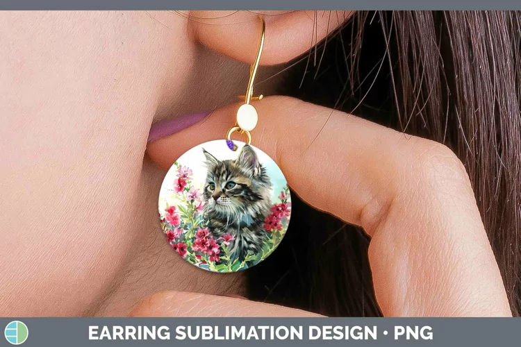 Boho Cat Siberian Cat Round Earrings Sublimation Earrings De