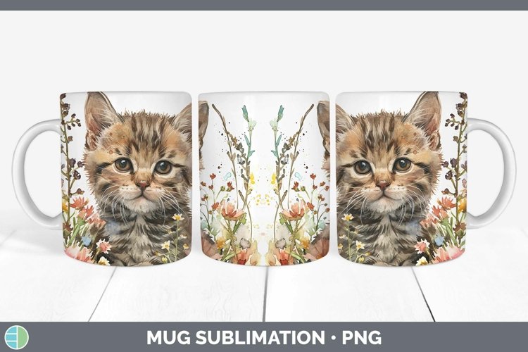 Boho Cat Tabby Cat Mug Wrap Sublimation Coffee Cup Designs