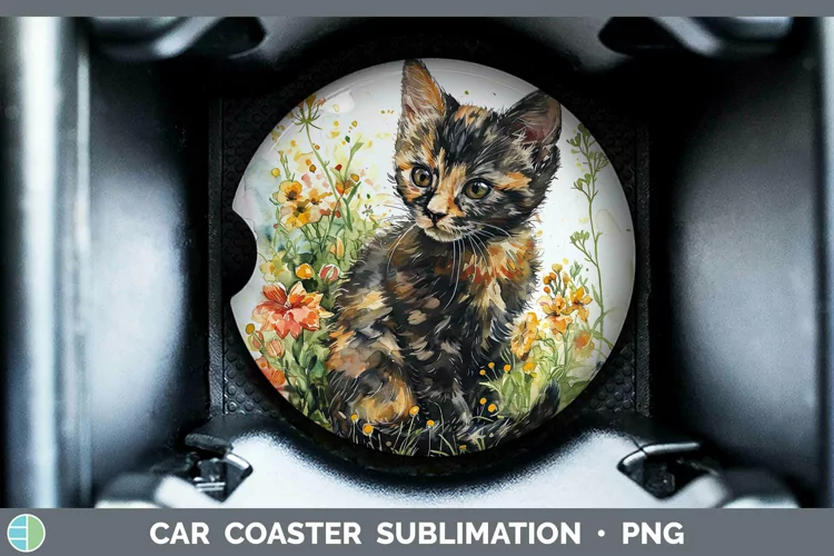 Boho Cat Tortoiseshell Cat Car Coaster Sublimation Coaster D