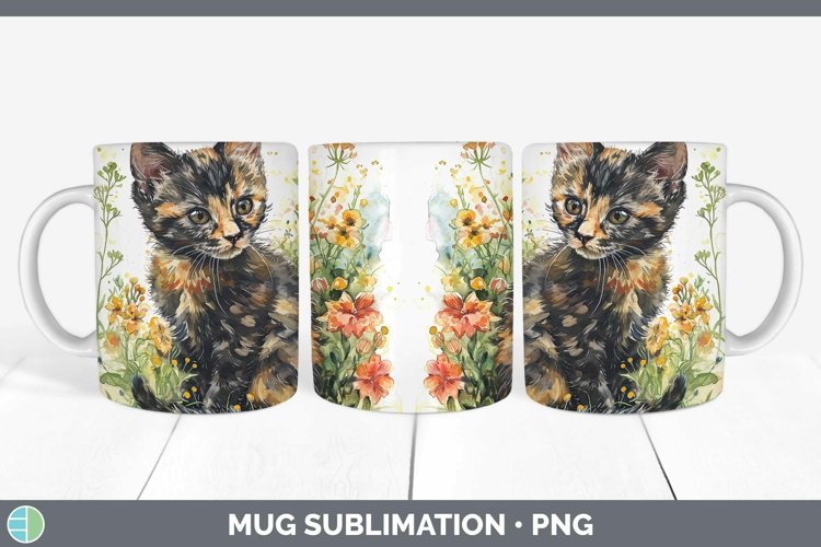 Boho Cat Tortoiseshell Cat Mug Wrap Sublimation Coffee Cup D example image 1