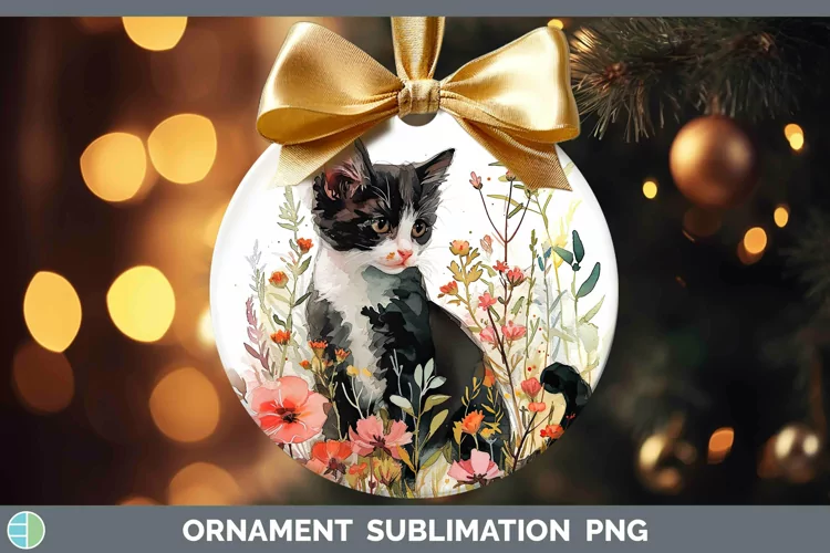 Boho Cat Tuxedo Cat Ornament Sublimation Bauble Designs