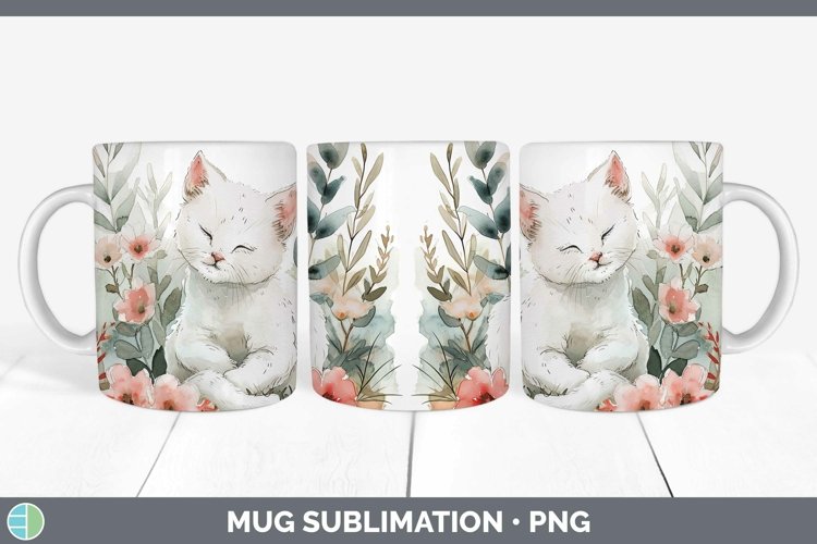 Boho Cat White Cat Mug Wrap Sublimation Coffee Cup Designs example image 1
