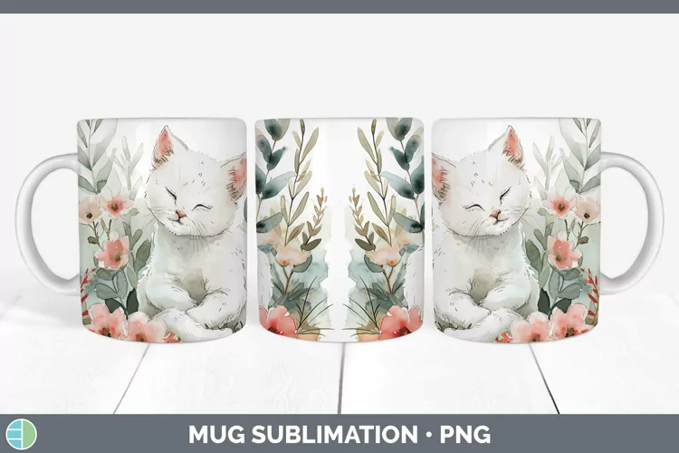 Boho Cat White Cat Mug Wrap Sublimation Coffee Cup Designs
