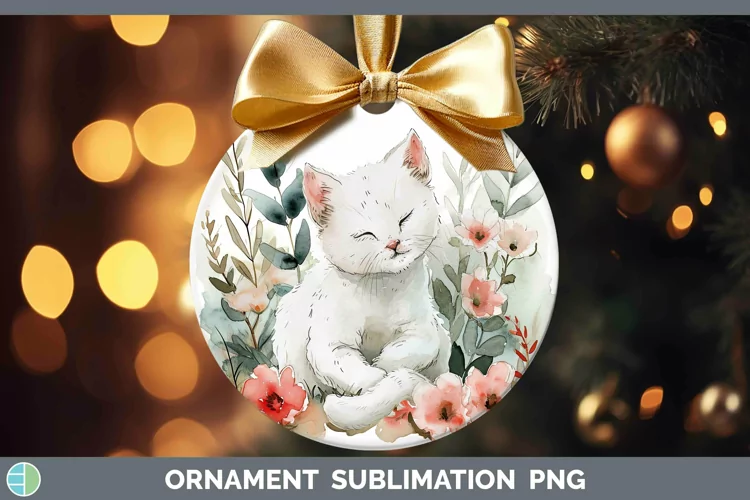 Boho Cat White Cat Ornament Sublimation Bauble Designs