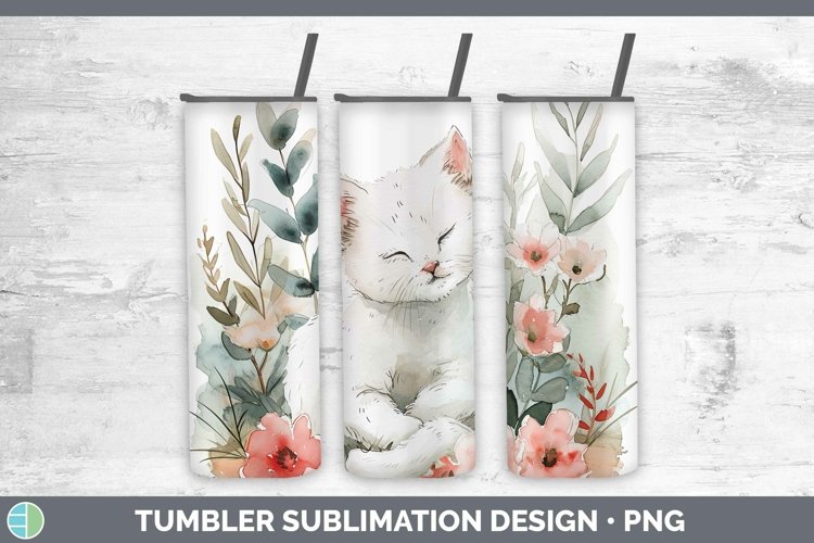 Boho Cat White Cat Tumbler Sublimation 20 oz Skinny Tumbler