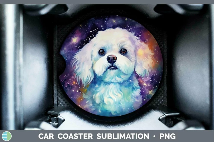 Galaxy Dog Bichon Frise Car Coaster Sublimation Coaster Desi