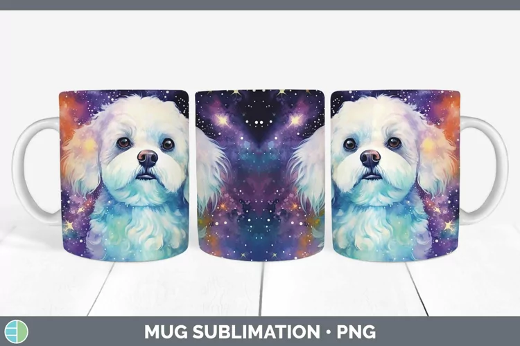 Galaxy Dog Bichon Frise Mug Wrap Sublimation Coffee Cup Desi