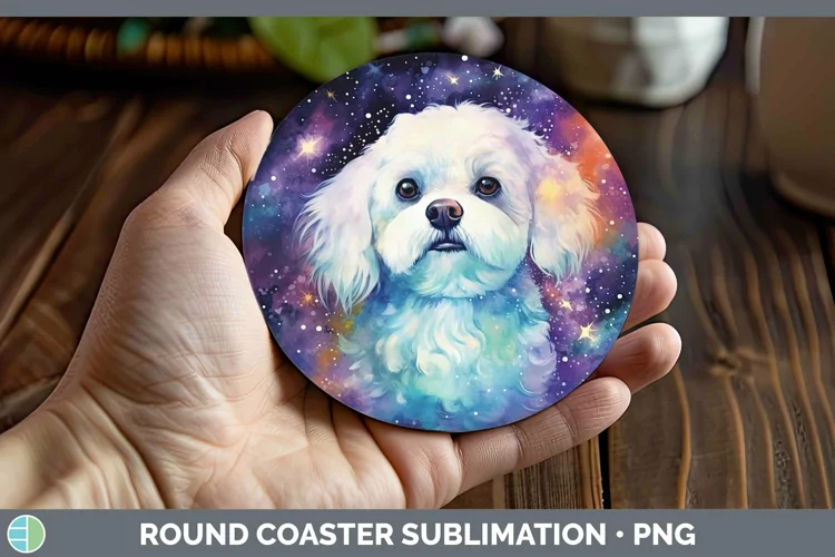 Galaxy Dog Bichon Frise Round Coaster Sublimation Coaster De