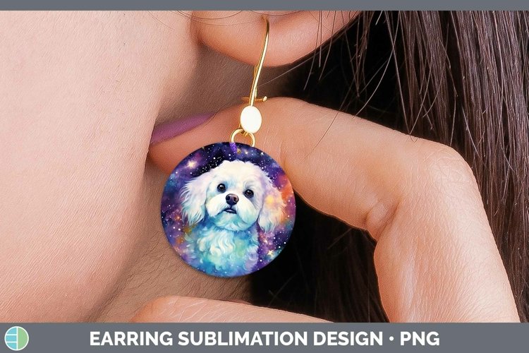 Galaxy Dog Bichon Frise Round Earrings Sublimation Earrings example image 1