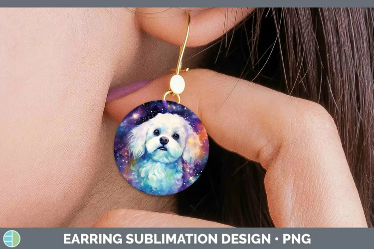 Galaxy Dog Bichon Frise Round Earrings Sublimation Earrings