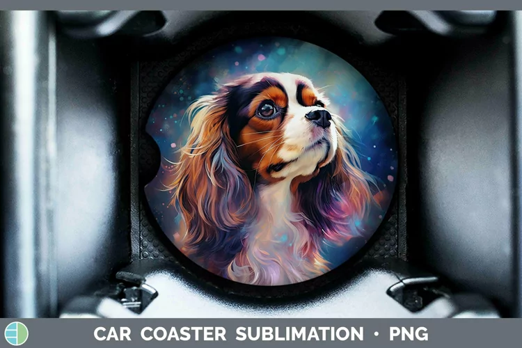 Galaxy Dog Cavalier King Charles Spaniel Car Coaster Sublima