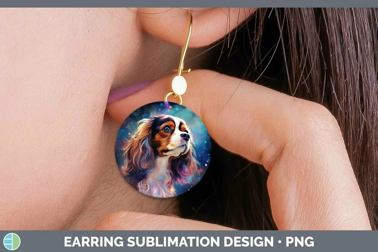Galaxy Dog Cavalier King Charles Spaniel Round Earrings Subl