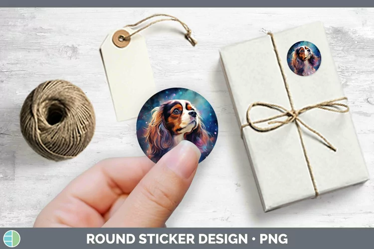 Galaxy Dog Cavalier King Charles Spaniel Stickers | Round La