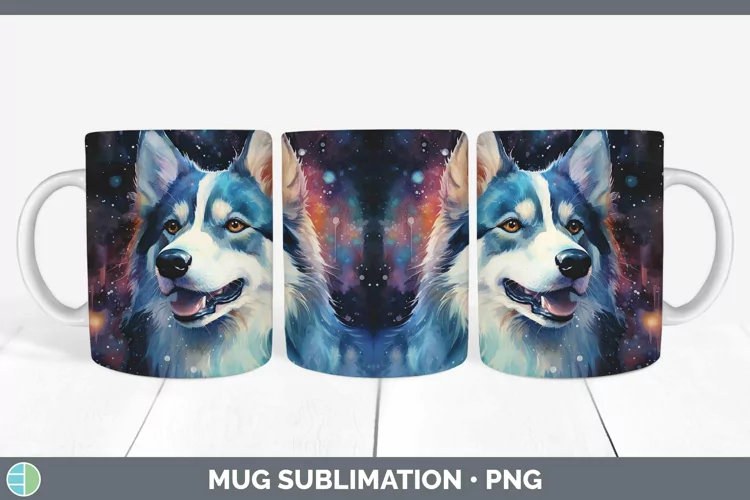 Galaxy Dog Husky Mug Wrap Sublimation Coffee Cup Designs