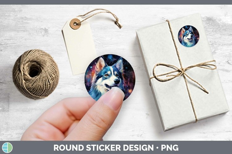 Galaxy Dog Husky Stickers | Round Labels Designs