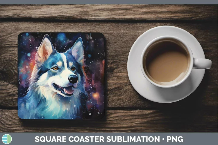 Galaxy Dog Husky Square Coaster Sublimation Coaster Designs
