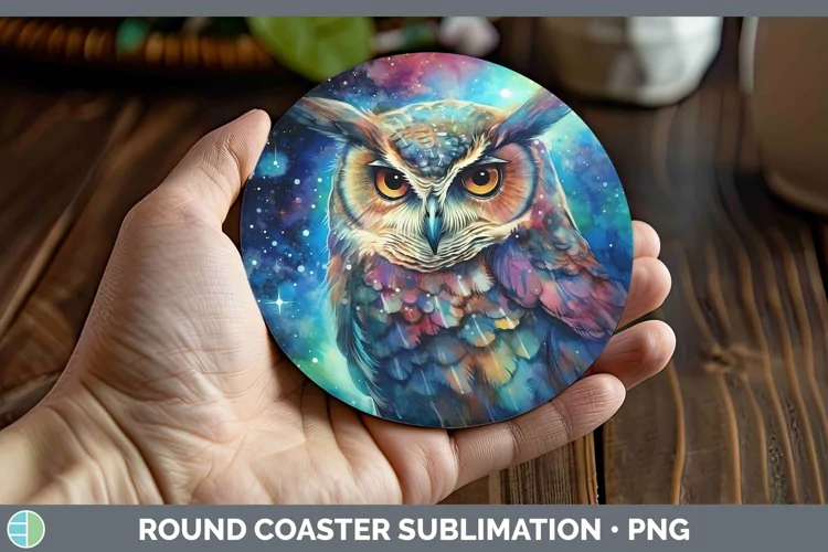 Galaxy Owl Round Coaster Sublimation Coaster Designs