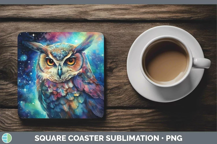 Galaxy Owl Square Coaster Sublimation Coaster Designs