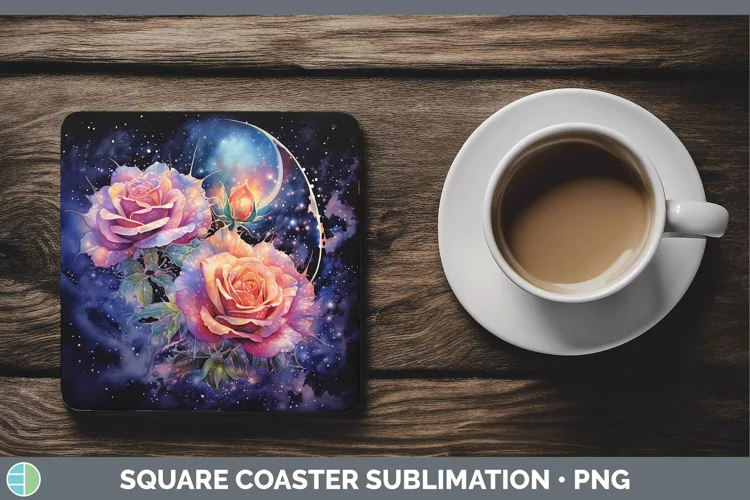 Galaxy Rose Square Coaster Sublimation Coaster Designs