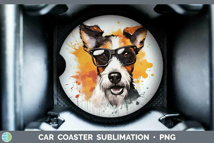 Hipster Dog Fox Terrier Dog Car Coaster Sublimation Coaster