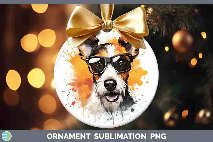 Hipster Dog Fox Terrier Dog Ornament Sublimation Bauble Desi