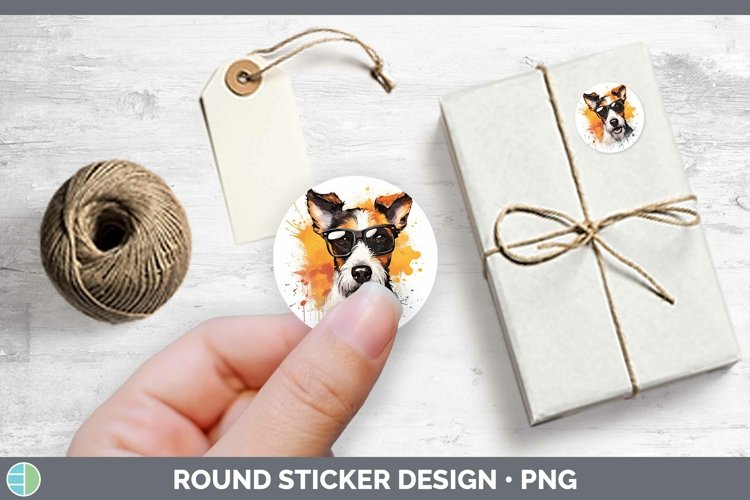 Hipster Dog Fox Terrier Dog Stickers | Round Labels Designs example image 1