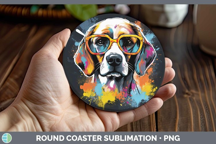 Hipster Dog Beagle Round Coaster Sublimation Coaster Designs example image 1