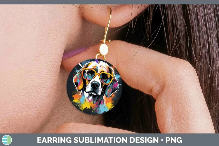 Hipster Dog Beagle Round Earrings Sublimation Earrings Desig