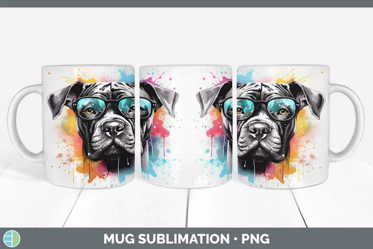 Hipster Dog Cane Corso Mug Wrap Sublimation Coffee Cup Desig