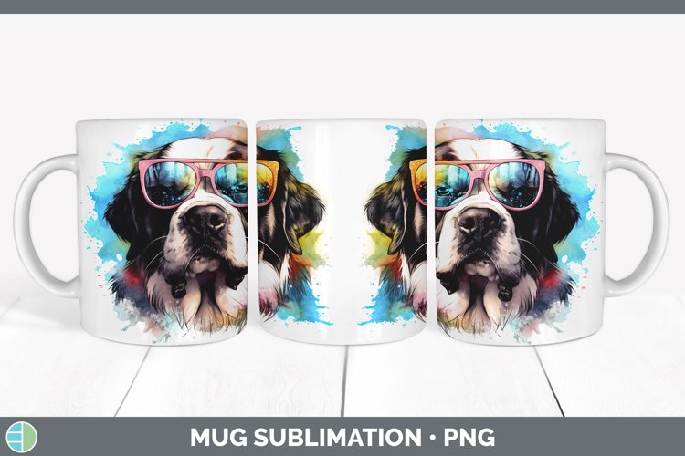 Hipster Dog Saint Bernard Mug Wrap Sublimation Coffee Cup De example image 1