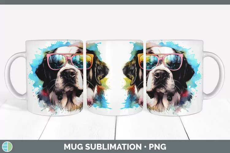 Hipster Dog Saint Bernard Mug Wrap Sublimation Coffee Cup De