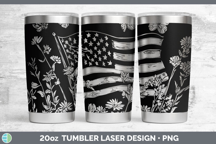 Wildflowers USA Flag Laser 20oz Tumbler Design example image 1