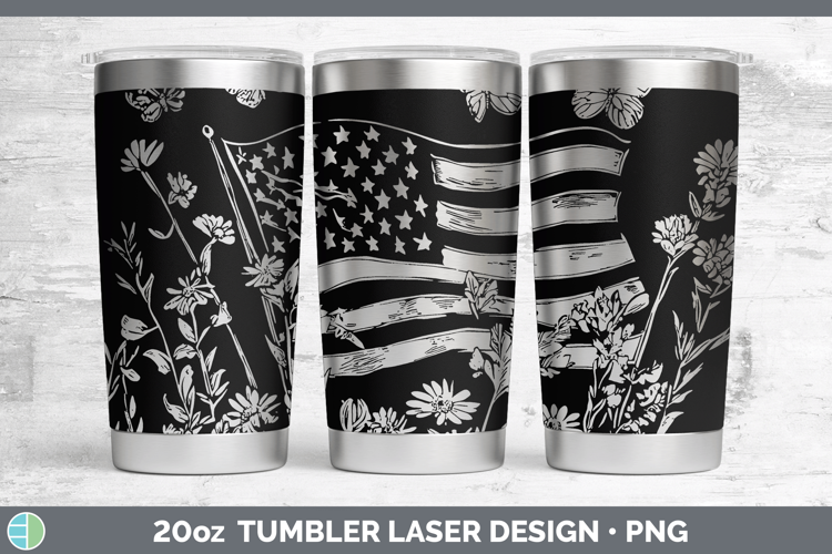 Wildflowers USA Flag Laser 20oz Tumbler Design