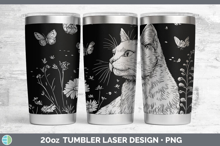 Wildflowers White Cat Laser 20oz Tumbler Design example image 1