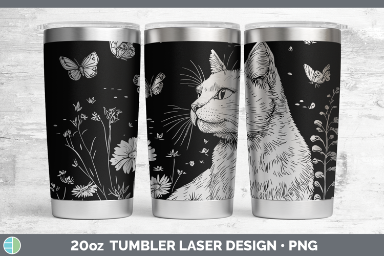 Wildflowers White Cat Laser 20oz Tumbler Design