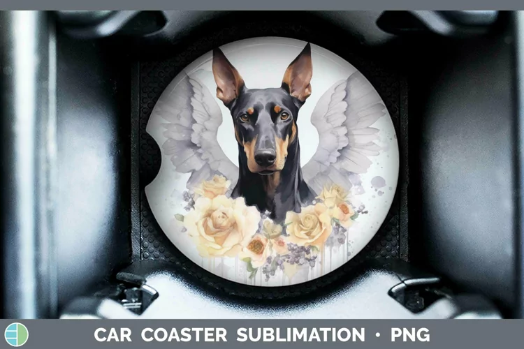 Memorial Watercolor Doberman Pinscher Car Coaster Sublimatio