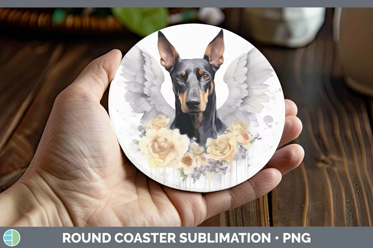 Memorial Watercolor Doberman Pinscher Round Coaster Sublimat