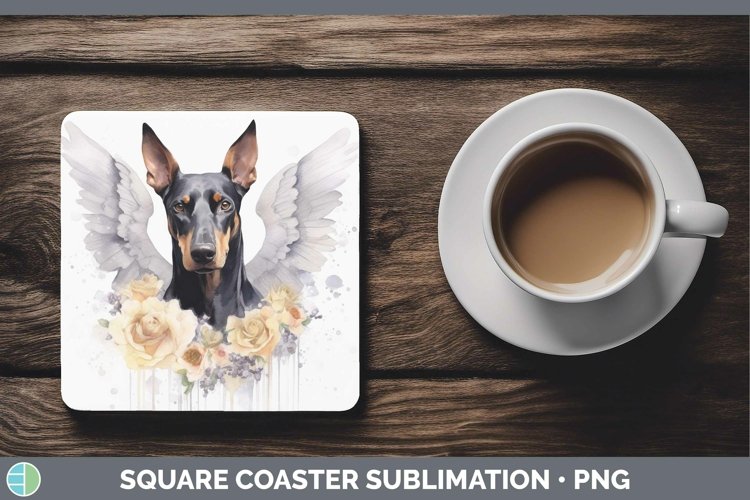 Memorial Watercolor Doberman Pinscher Square Coaster Sublima example image 1