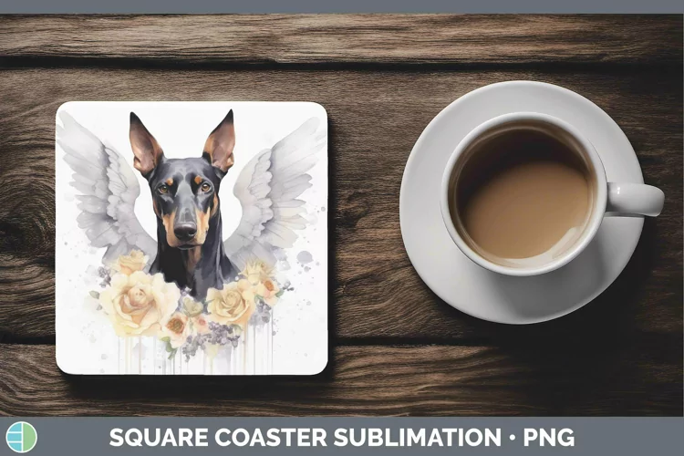 Memorial Watercolor Doberman Pinscher Square Coaster Sublima